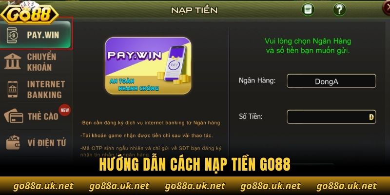 Hướng dẫn cách nạp tiền Go88